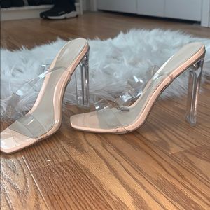 Clear square toe heels
